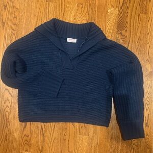 Navy Blue chunky cable knit v neck long sleeve Sweater
